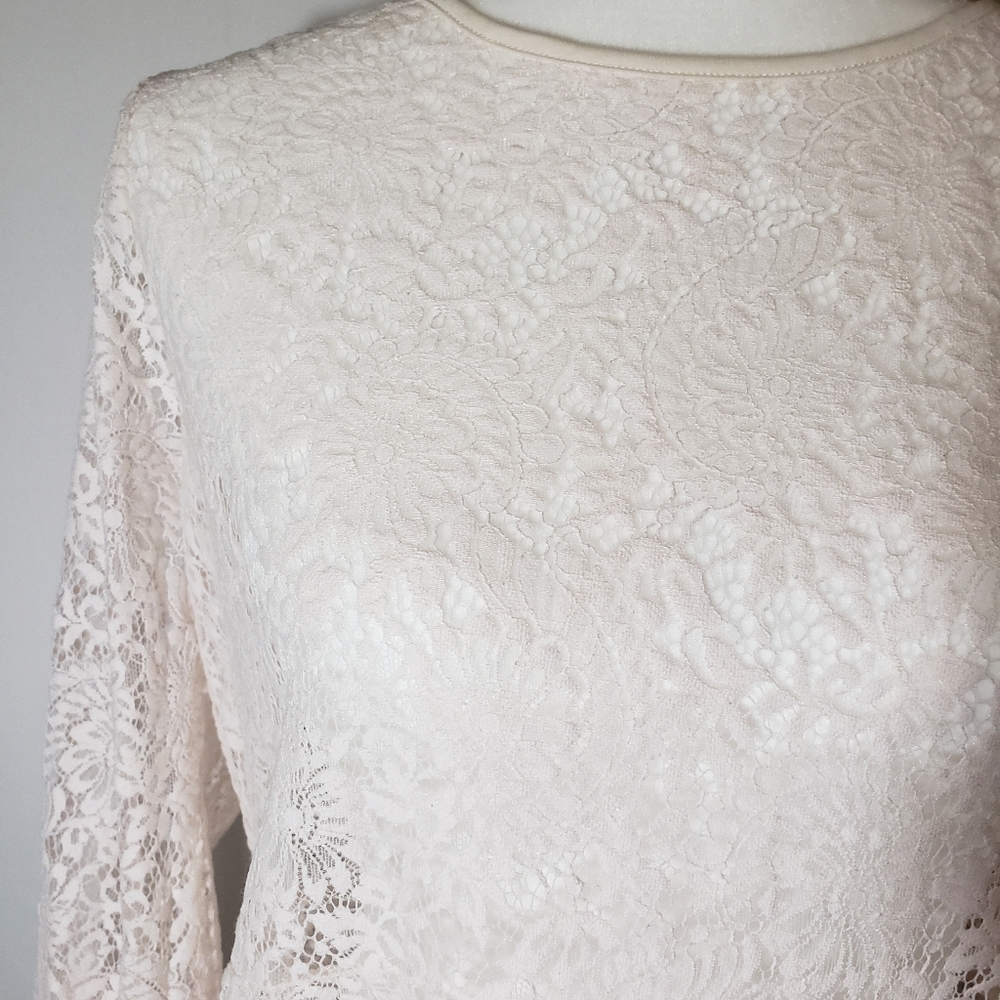 Michael Michael Kors Sheer Lace Blush Cream Top - Picture 2 of 7